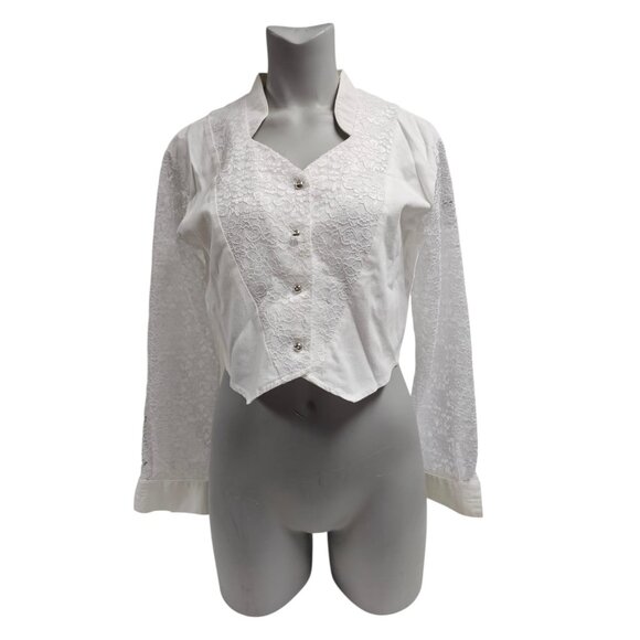 80s - 90s Banjo white heart cutout back button down shirt . medium . Made in USA - Picture 2 of 10